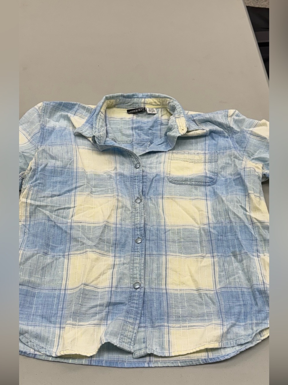 Fashion Bug Blue and Cream Plaid Women's Button-Down Shirt